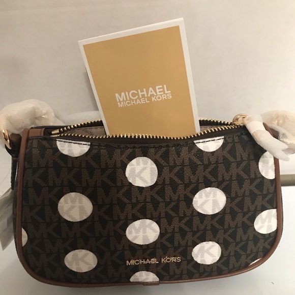 NWT Michael Kors Carmela Small Polka Dot and Signature Logo Pochette Crossbody - Picture 10 of 12